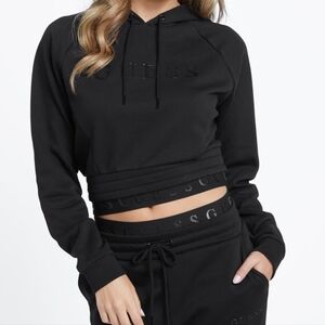 GUESS Women's Black Cropped Hoodie